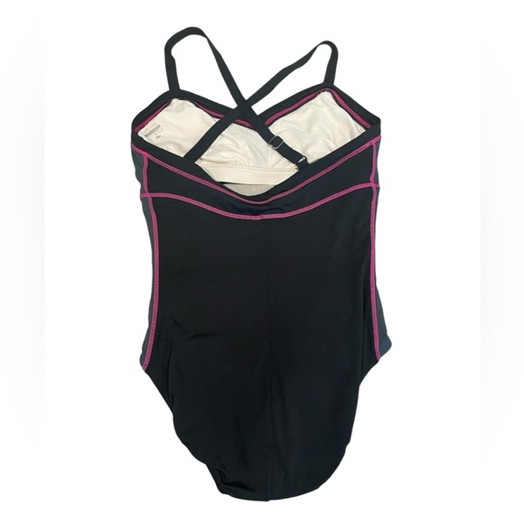 Nike Women's Crossback Black and Gray One-Piece Swimsuit with Pink Trim - Picture 4 of 4